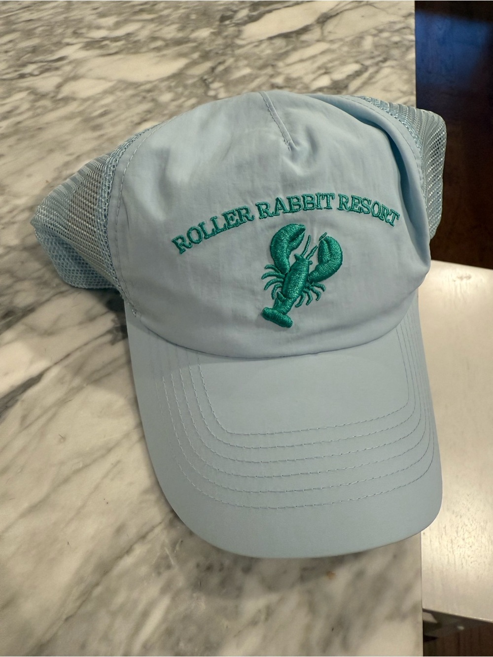 Roller Rabbit Light Blue Mesh Trucker Hat with Pink Lobster Patch - Picture 4 of 4
